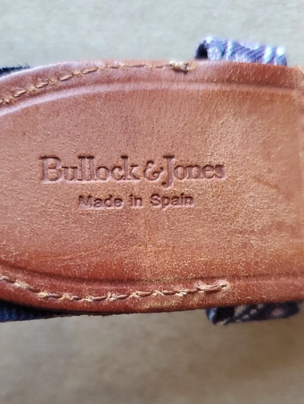 Bullock & Jones Purple  Paisley Fabric Belt with Brown Leather Accents 42